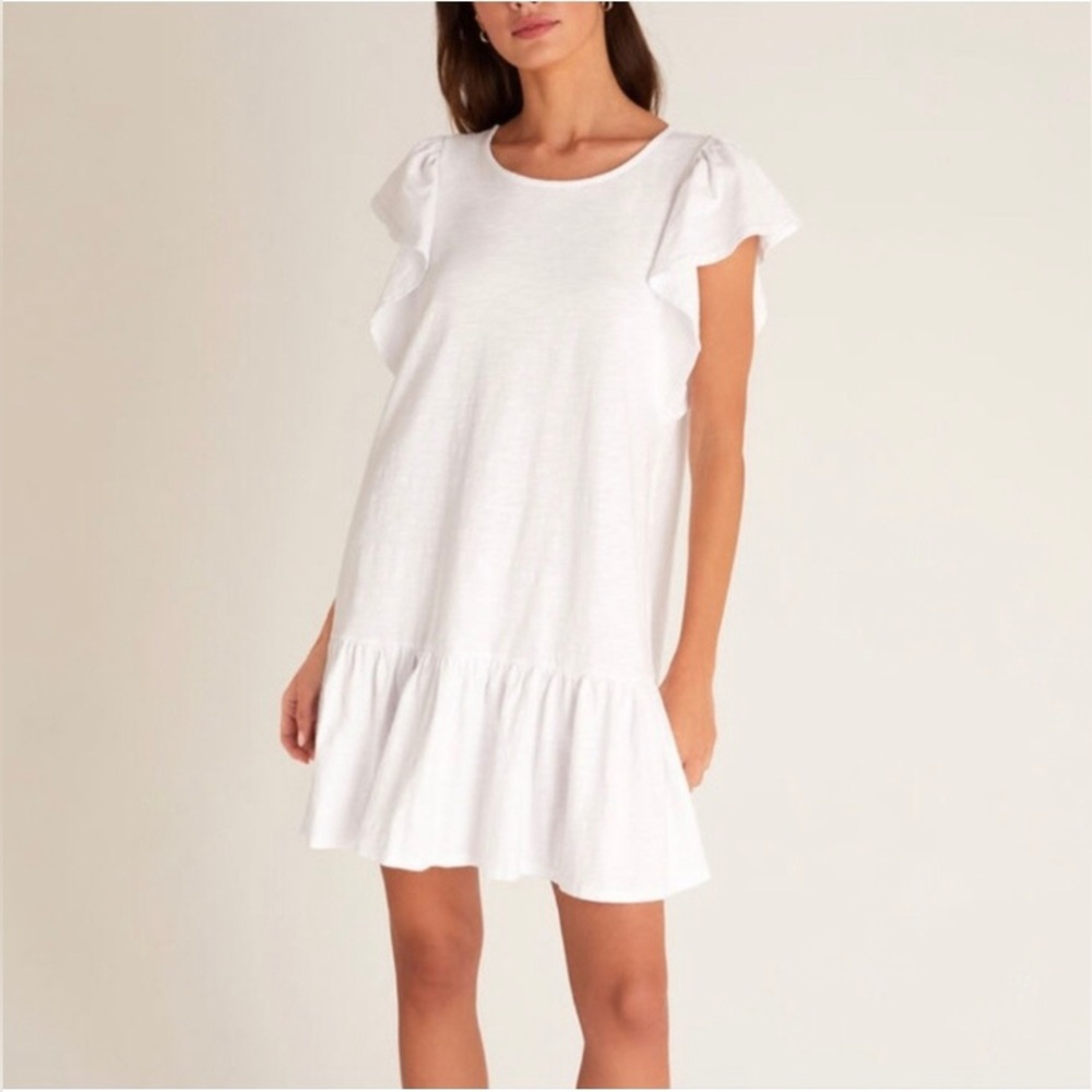 Z Supply White Ruffle Sleeve Mini Dress